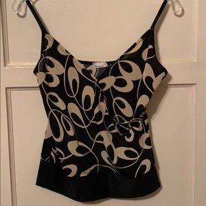 Y2K KNITINJIN BLACK WITH TAN Geometric print tank top spaghetti strap LARGE